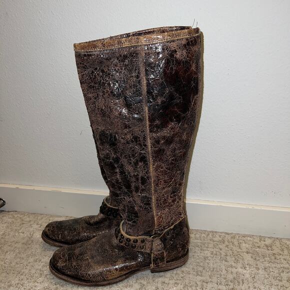 Frye 'Phillip' Cracked Distressed Leather Studded Riding Boot - 8 - Picture 3 of 9